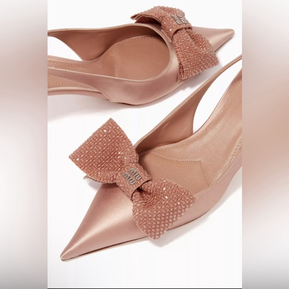 Miu Miu Nude/Rose satin Slingback Heels with Bow